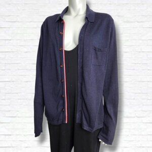 Carolina Herrera Navy Blue Button Up Collared Cardigan with Elbow Patches Size M
